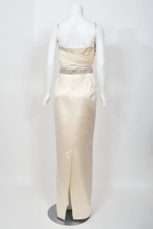 2008 Christian Dior by John Galliano Beaded Ivory Silk Shelf-Bust Hourglass Gown