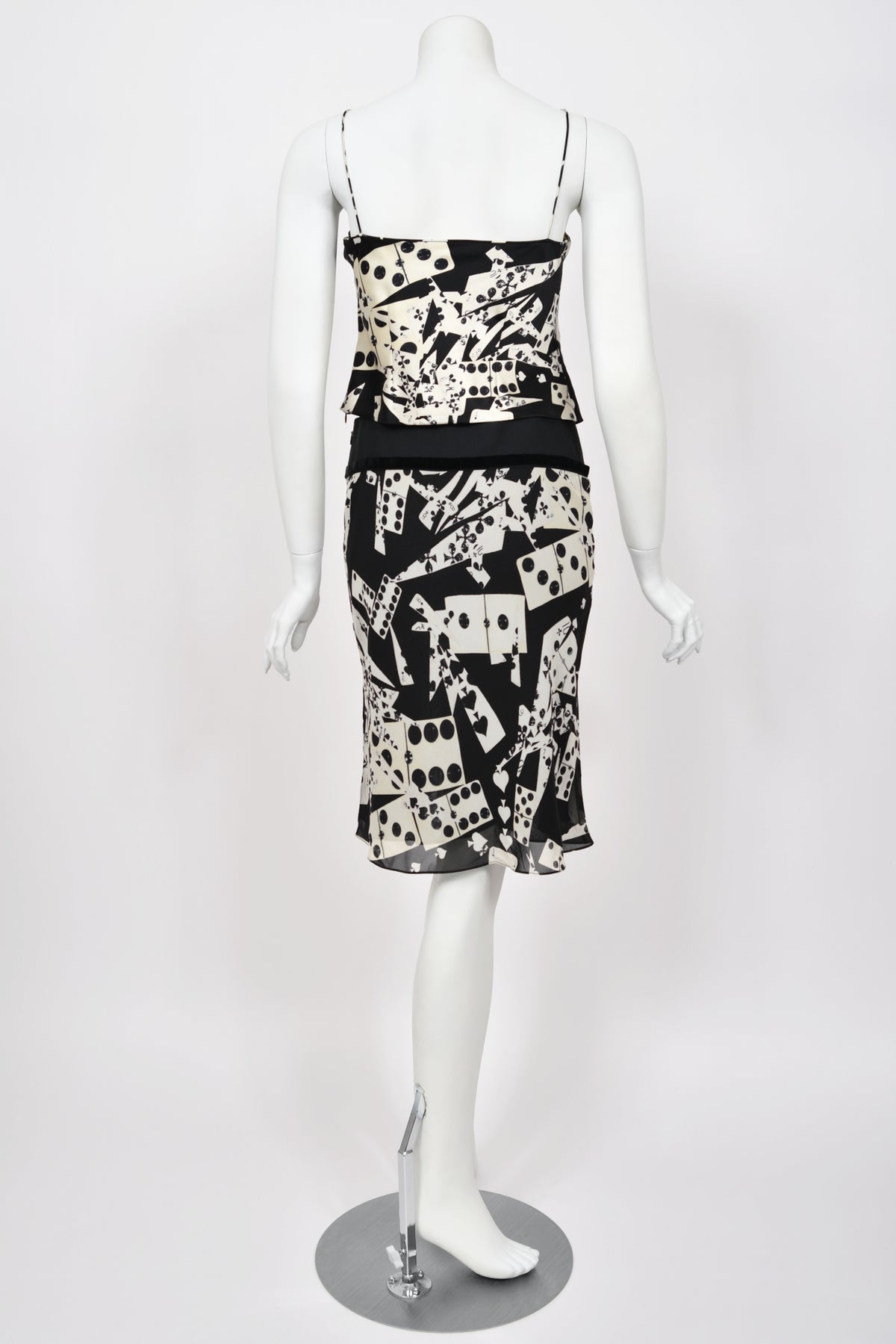 2001 Christian Dior by John Galliano &#39;Playing Cards&#39; Print Silk Cropped Camisole &amp; Skirt