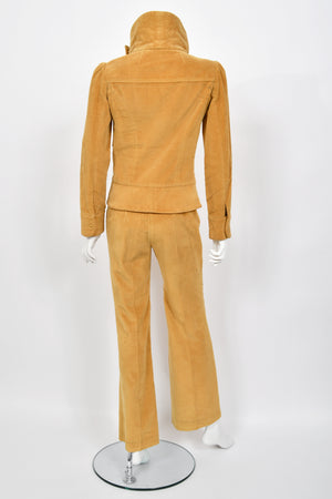 1968 Biba Documented Marigold Corduroy Funnel-Collar Jacket Pants Suit