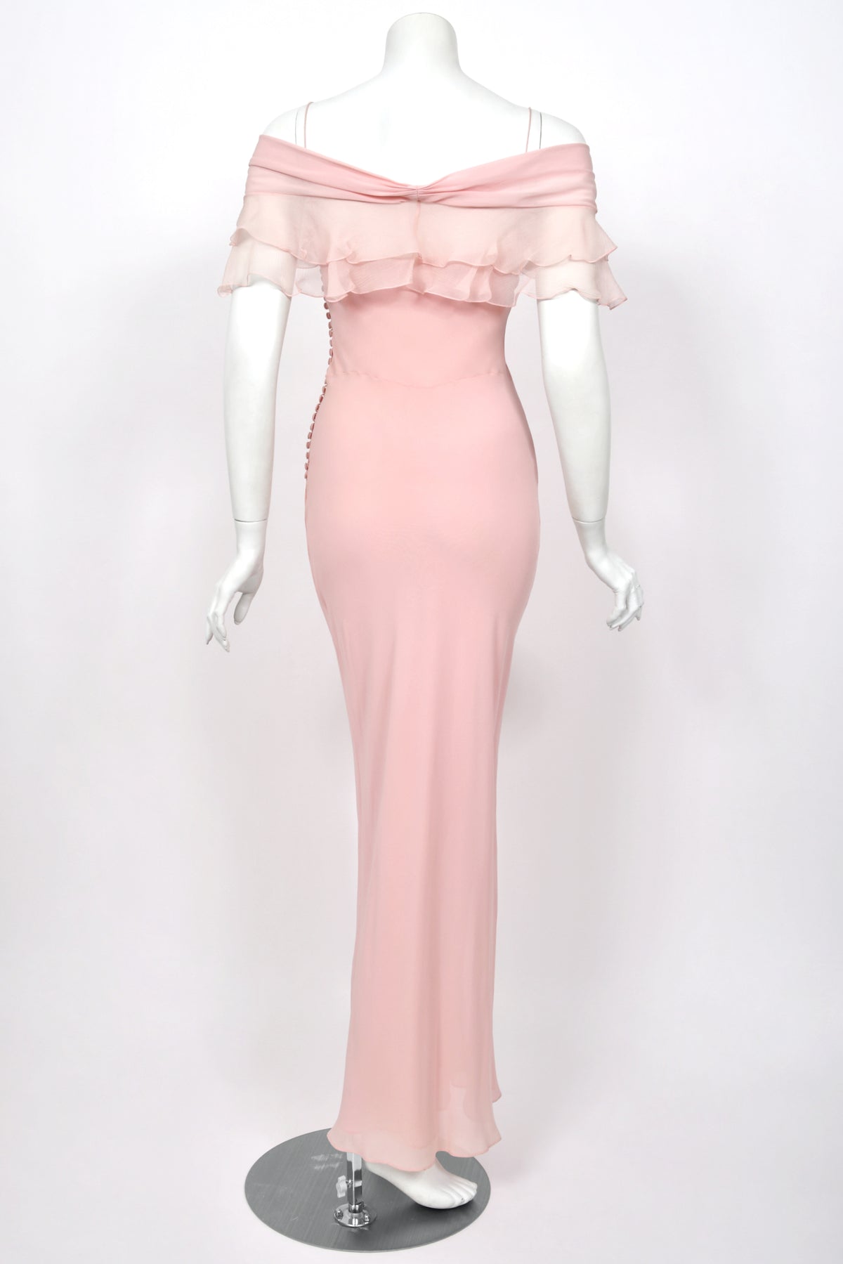 2004 Christian Dior by John Galliano Light Pink Silk Draped Shawl High Slit Bias-Cut Gown