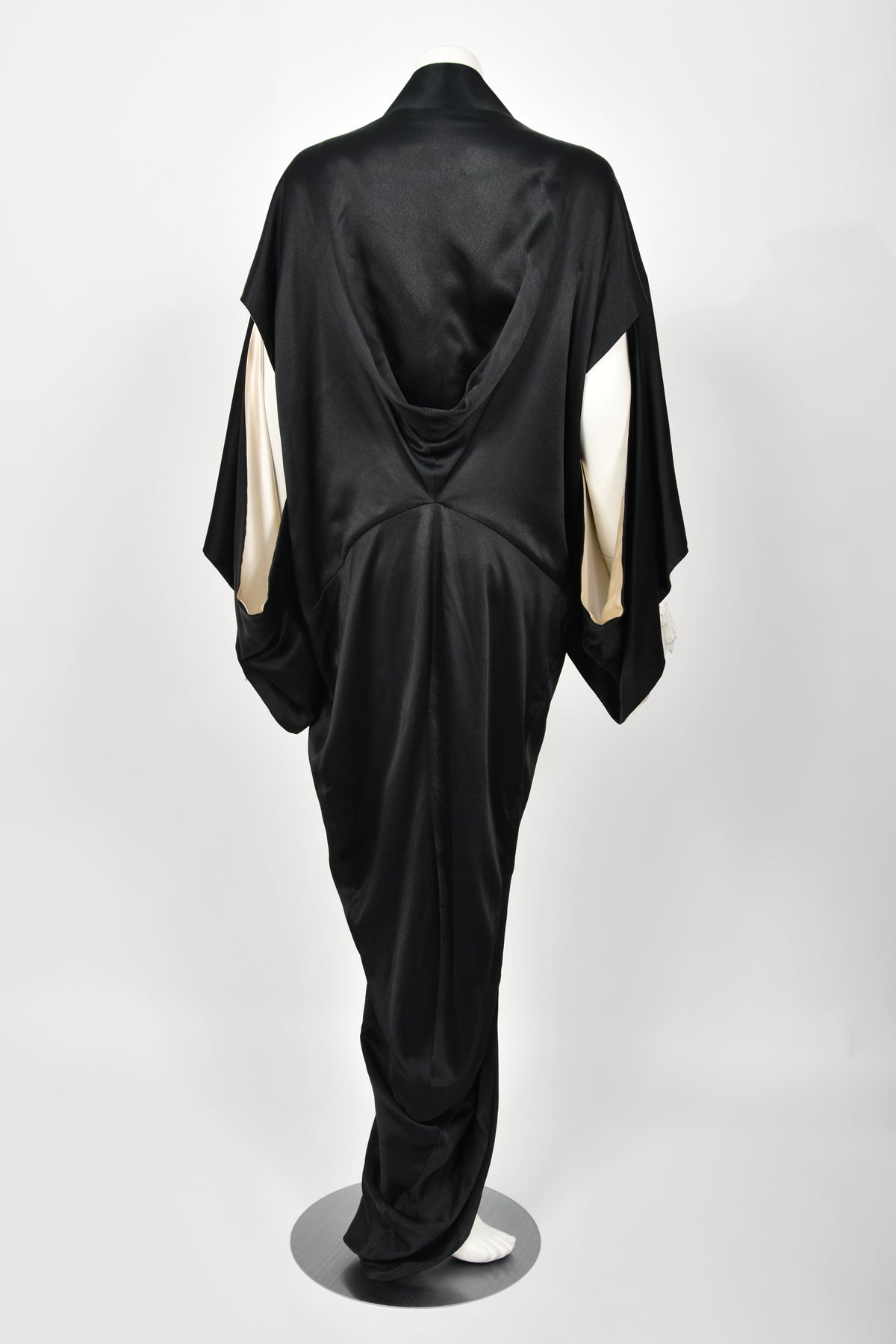 1995 John Galliano Documented Museum-Held Runway Black Silk Draped Kimono Jacket