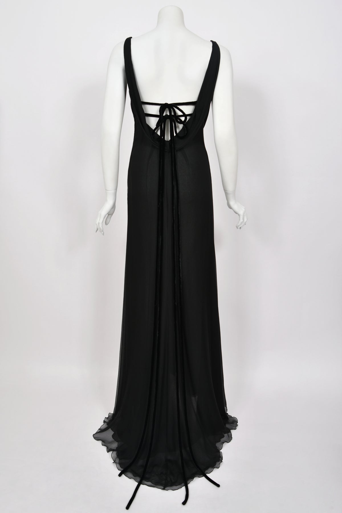 2004 Valentino Runway Beaded Bralette Draped Sheer Silk Cut-Out Gown