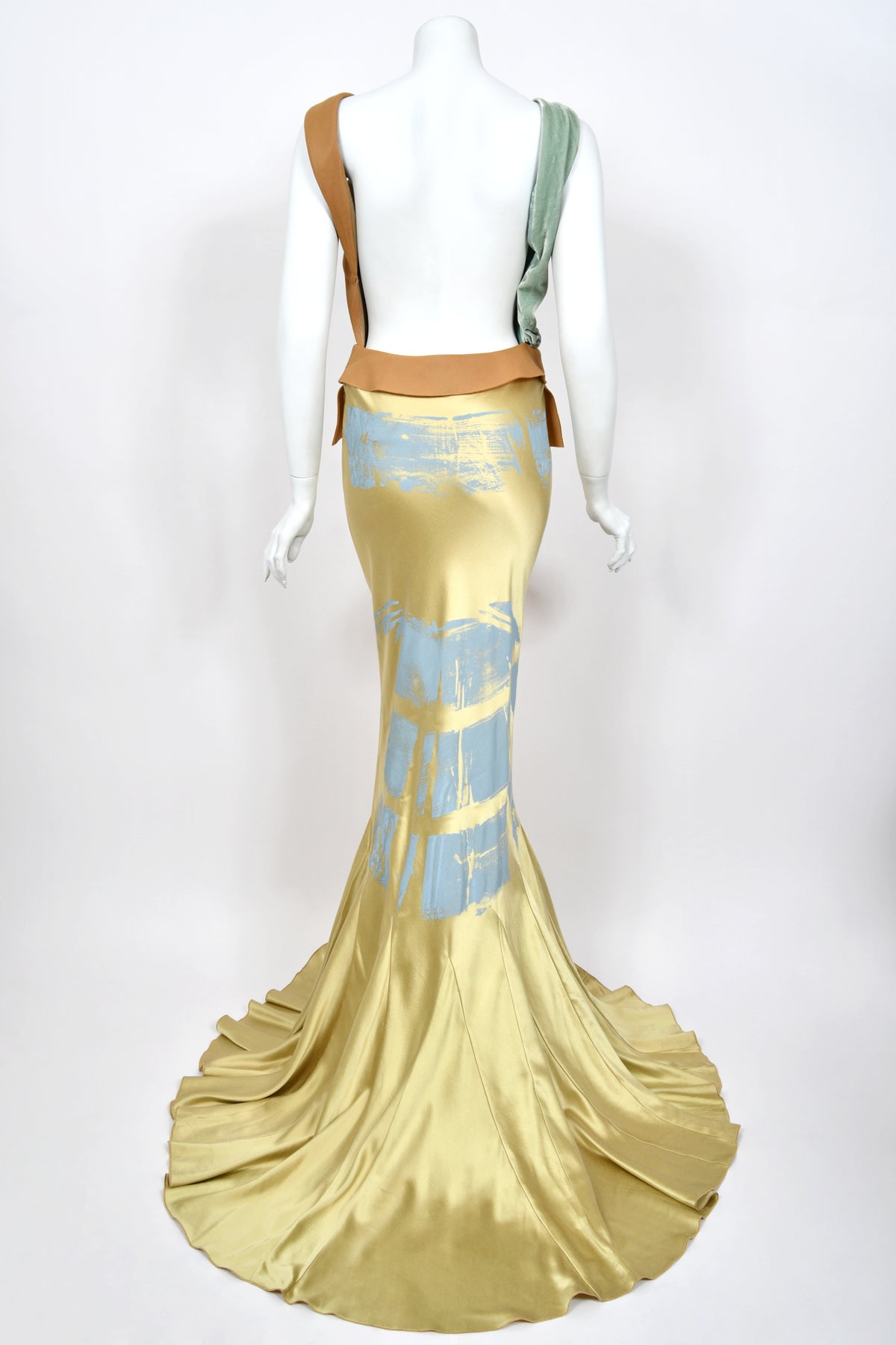 2016 Maison Margiela by John Galliano Runway Champagne Satin Breastplate Backless Bias-Cut Gown