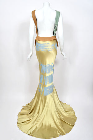 2016 Maison Margiela by John Galliano Runway Champagne Satin Breastplate Backless Bias-Cut Gown