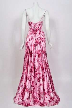 1955 Samuel Winston Vogue Documented Pink Floral Silk Satin Sculptural Trained Gown