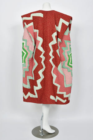 1980's Michaele Vollbracht Couture Iconic Metallic Embroidered Graphic Silk Cape