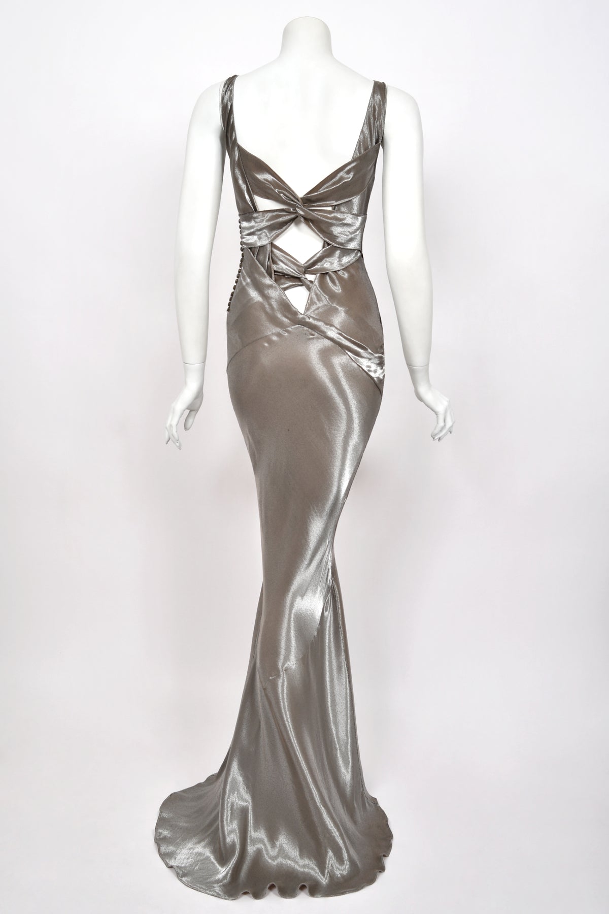 2004 Christian Dior by John Galliano Rare Sample Metallic Silk Lamé Bias-Cut High Slit Gown
