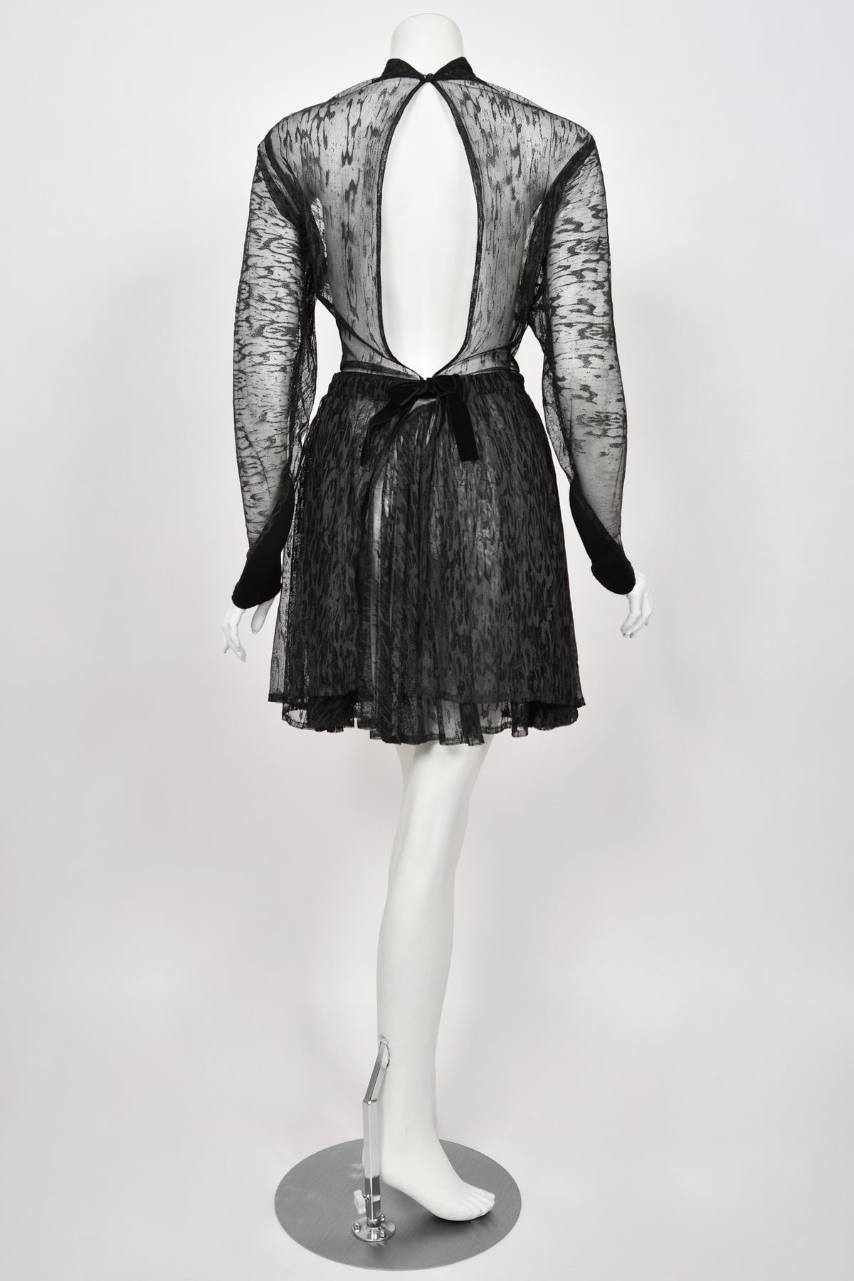 1987 Azzedine Alaia Naomi Campbell Featured Runway Sheer Lace Mini Dress