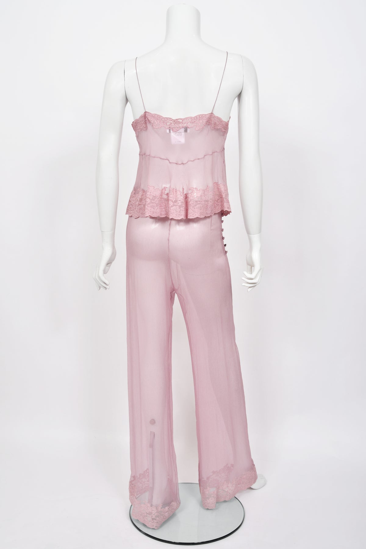 1999 Christian Dior by John Galliano Lilac Sheer Silk &amp; Lace &#39;Lingerie&#39; Camisole Pants Set