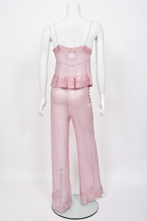 1999 Christian Dior by John Galliano Lilac Sheer Silk & Lace 'Lingerie' Camisole Pants Set