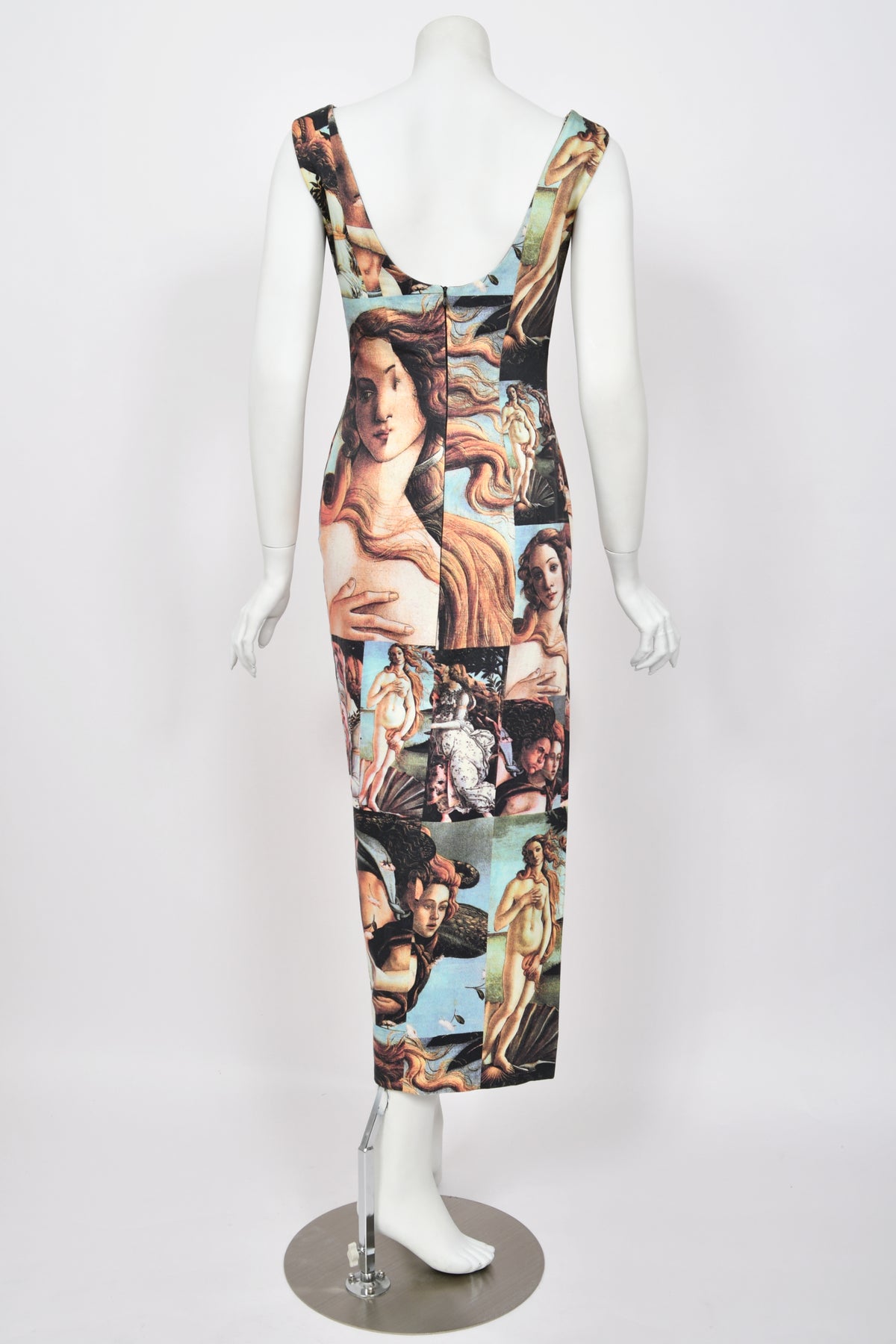 1993 Dolce &amp; Gabbana Iconic Runway &#39;Birth of Venus&#39; Collage Print High-Slit Hourglass Dress