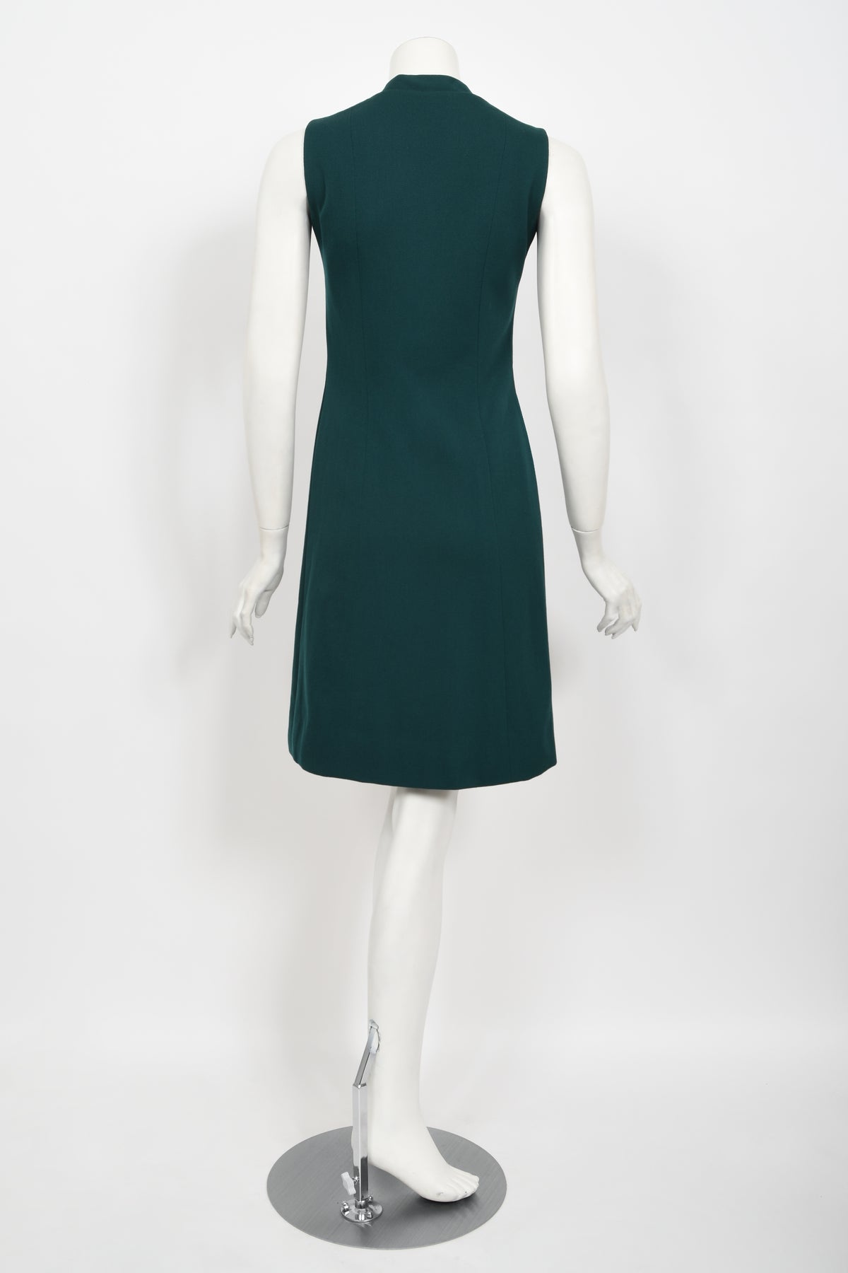 1966 Jacques Esterel Haute Couture Documented Teal Green Op-Art Mod Dress