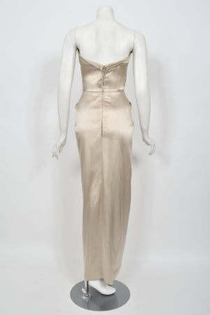 1950's Jacques Griffe Haute Couture Champagne Strapless Bustier Hourglass Gown