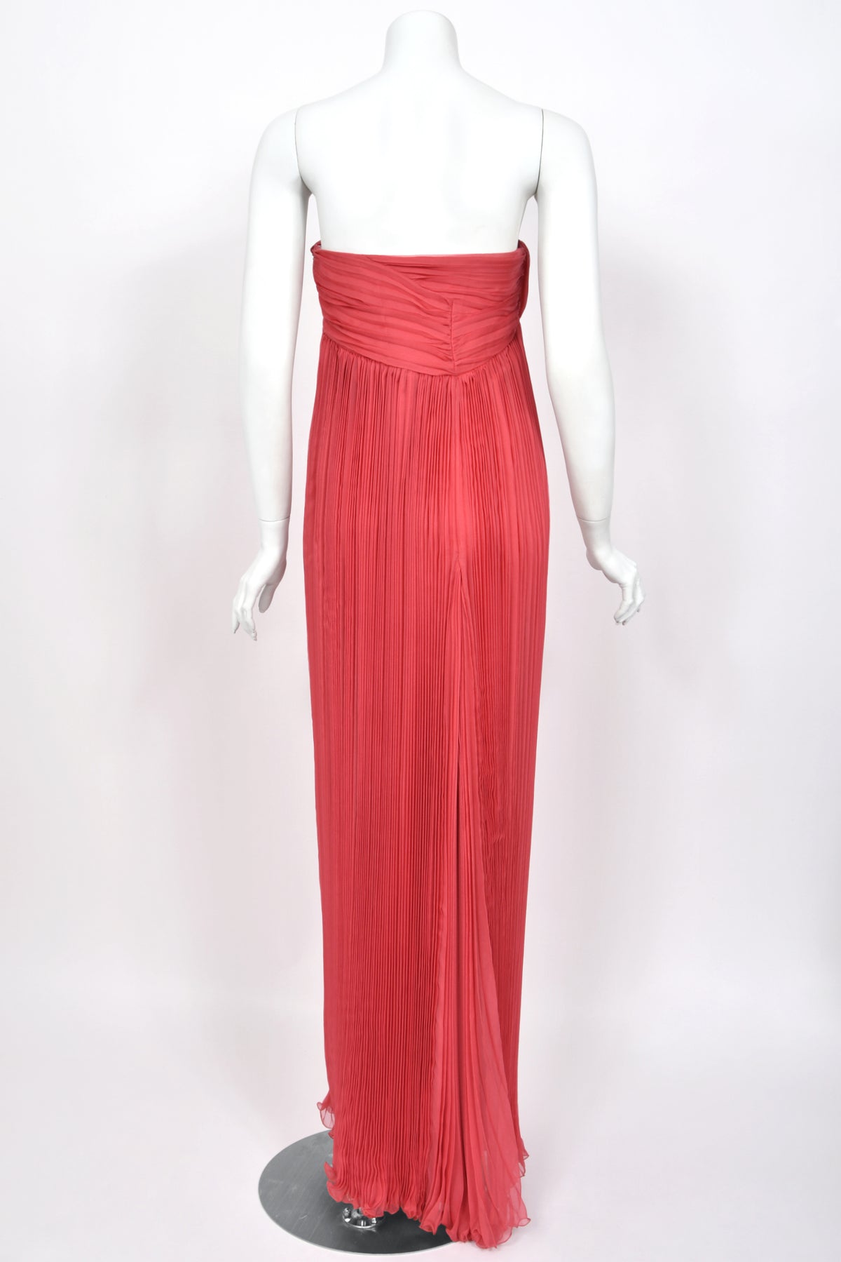 2007 Christian Dior by John Galliano Heavily-Pleated  Raspberry Silk Strapless Bustier Gown