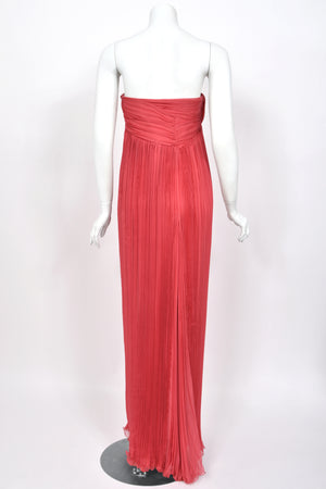 2007 Christian Dior by John Galliano Heavily-Pleated  Raspberry Silk Strapless Bustier Gown