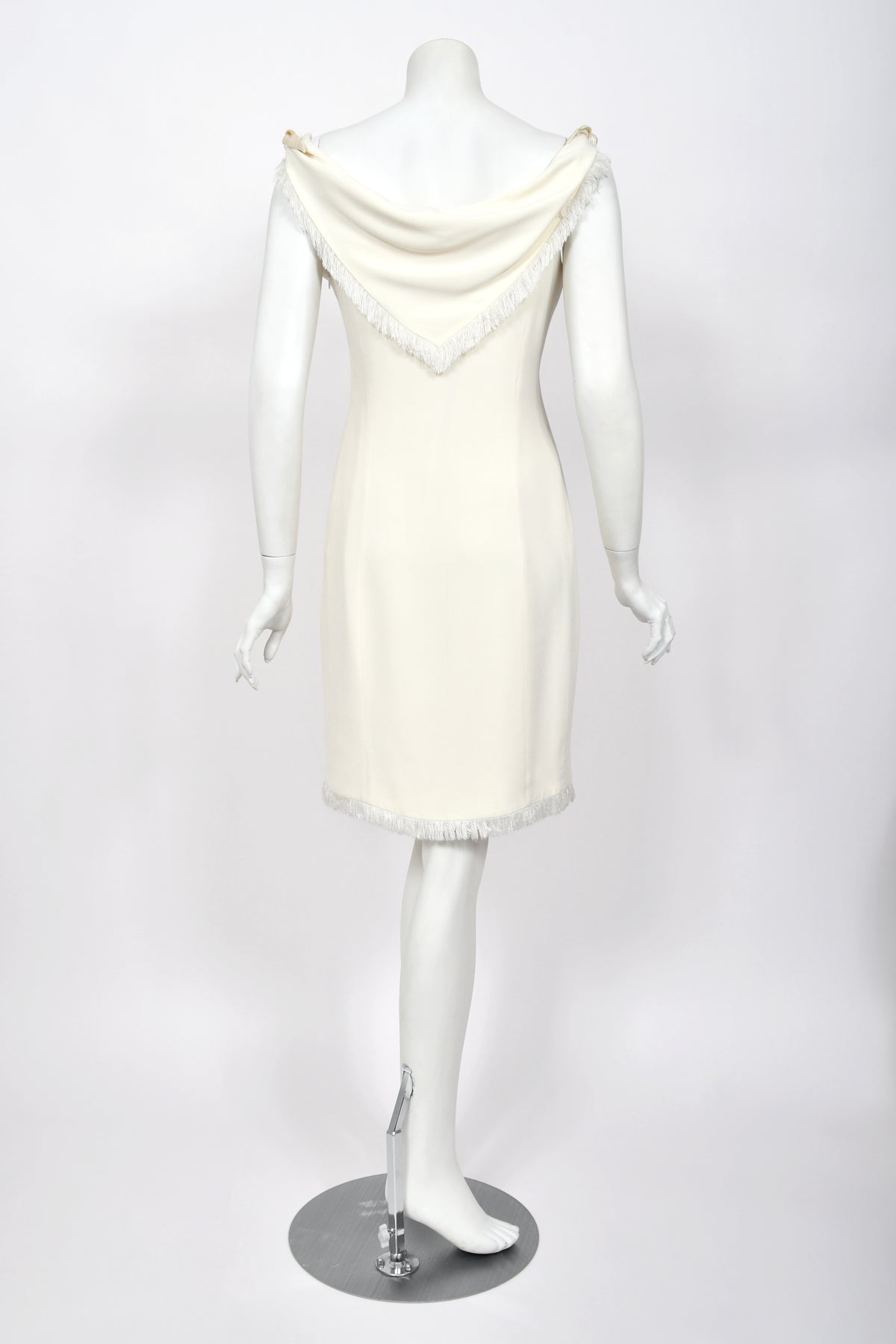 1998 Christian Dior by John Galliano Resort Collection Ivory White Crepe Fringed-Bib Dress