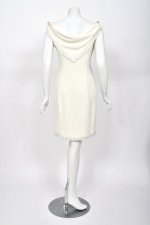 1998 Christian Dior by John Galliano Resort Collection Ivory White Crepe Fringed-Bib Dress