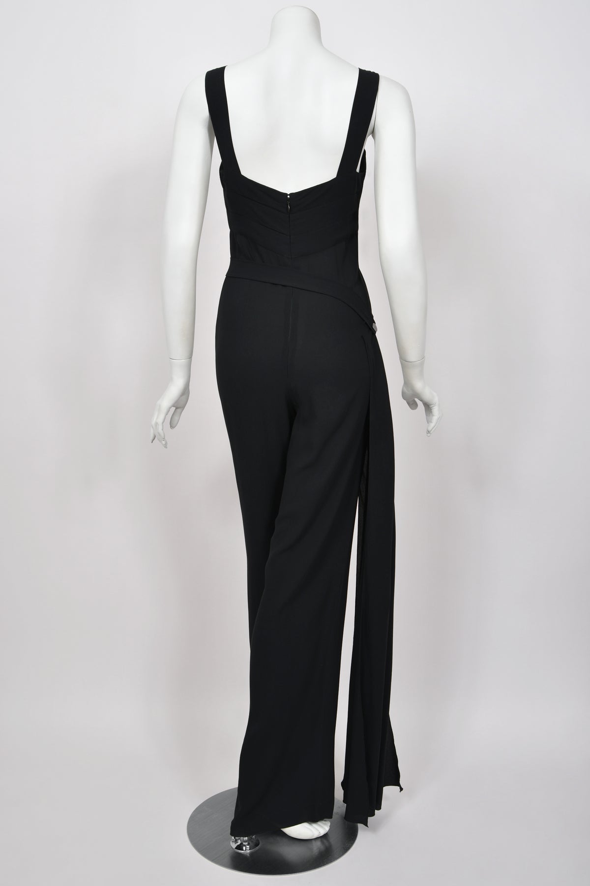 1999 Chanel by Karl Lagerfeld Runway Black Crepe Low-Plunge Draped Sash Jumpsuit