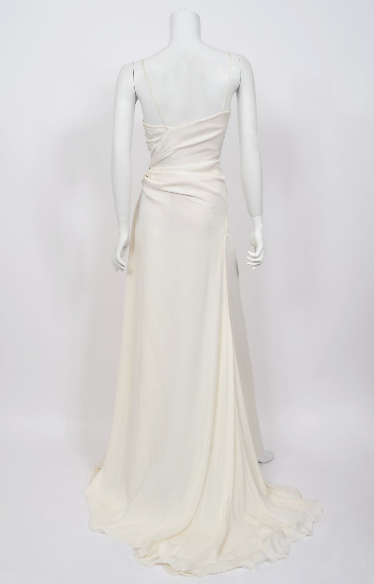 2006 Roberto Cavalli Embellished Ivory Silk Sculptural High-Slit Finale Gown