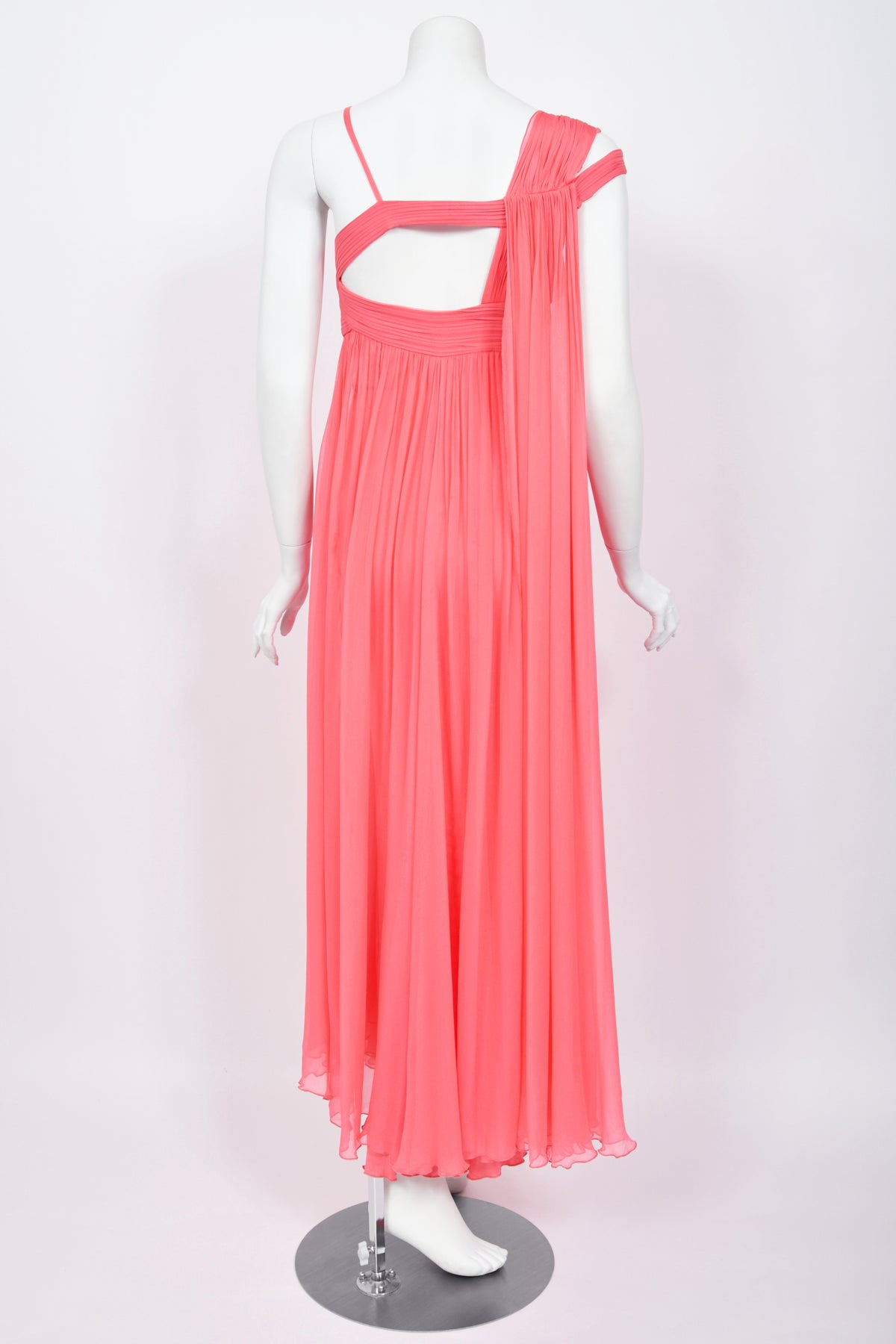 2008 Versace Runway Bubblegum Pink Pleated Silk Goddess Gown