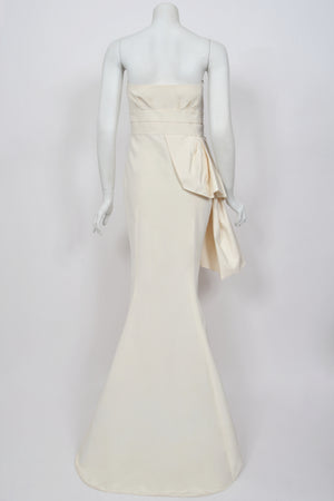 2008 Christian Dior by John Galliano Ivory Silk Strapless Bustier Peplum Gown