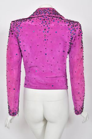 1990 Bob Mackie for Cher Signed Studded Fuchsia Suede Motorcycle Jacket & Boots