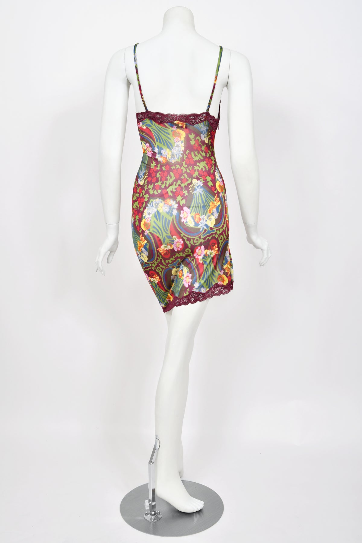 2005 Christian Dior by John Galliano Burgundy Floral Semi-Sheer Mini Slip Dress w/ Tags