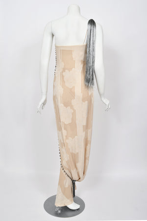 1998 Christian Dior by John Galliano Ivory Silk Beaded Tassels Grecian Gown