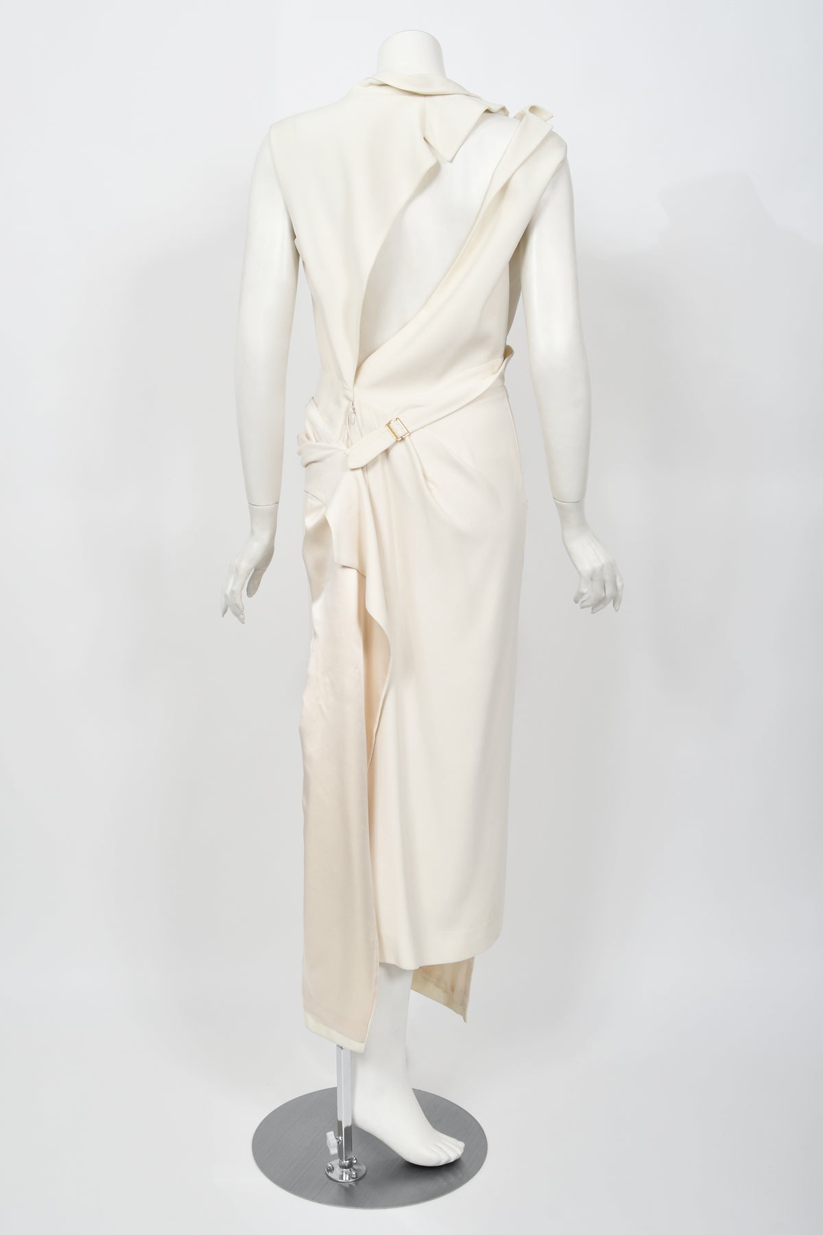 2000 Christian Dior by John Galliano Ivory Crepe Cut-Out Asymmetric Draped Dress