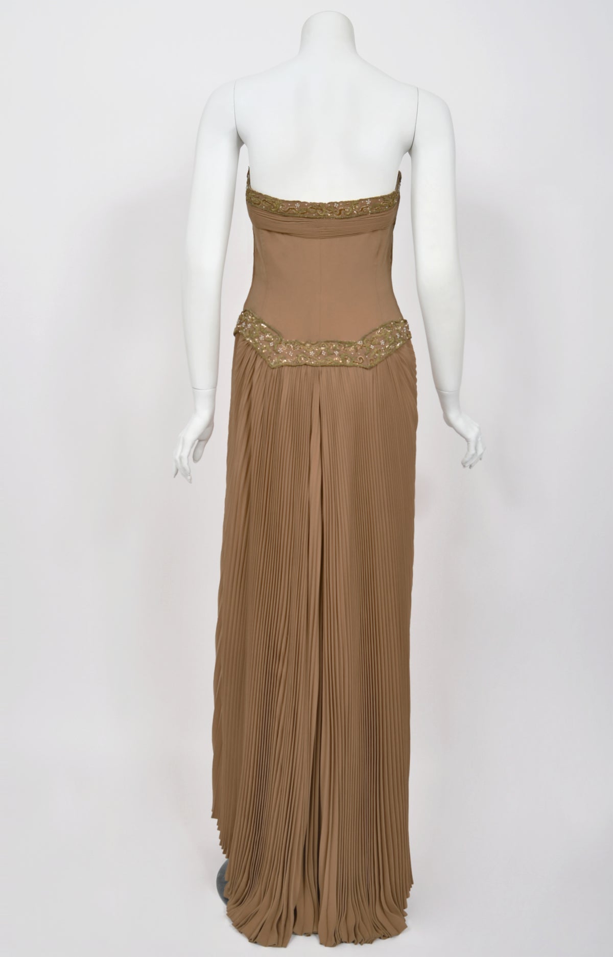 1950&#39;s Germana Marucelli Italian Couture Mocha Silk Pleated Strapless Gown