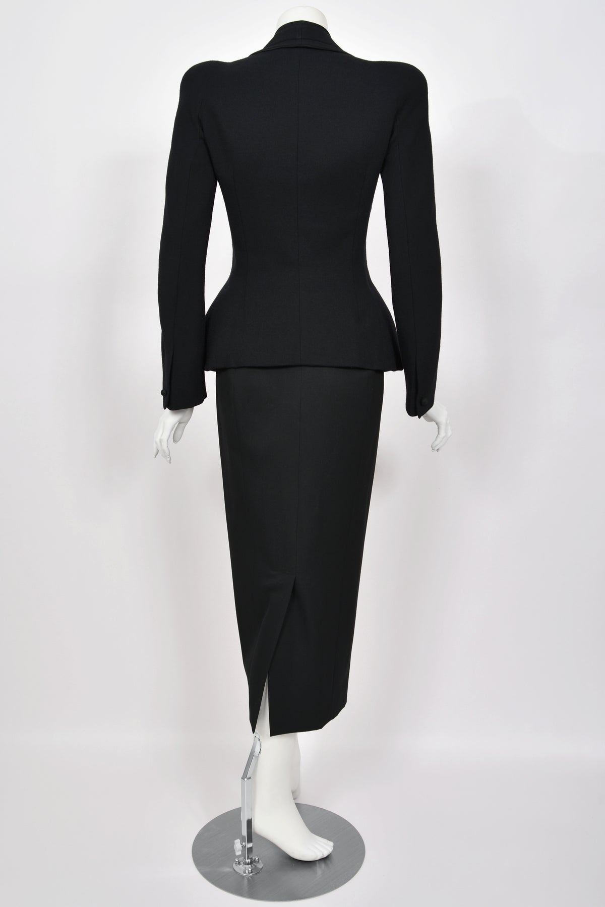 1995 John Galliano 'Dolores' Collection Runway Black Wool Jacket Hourglass Suit