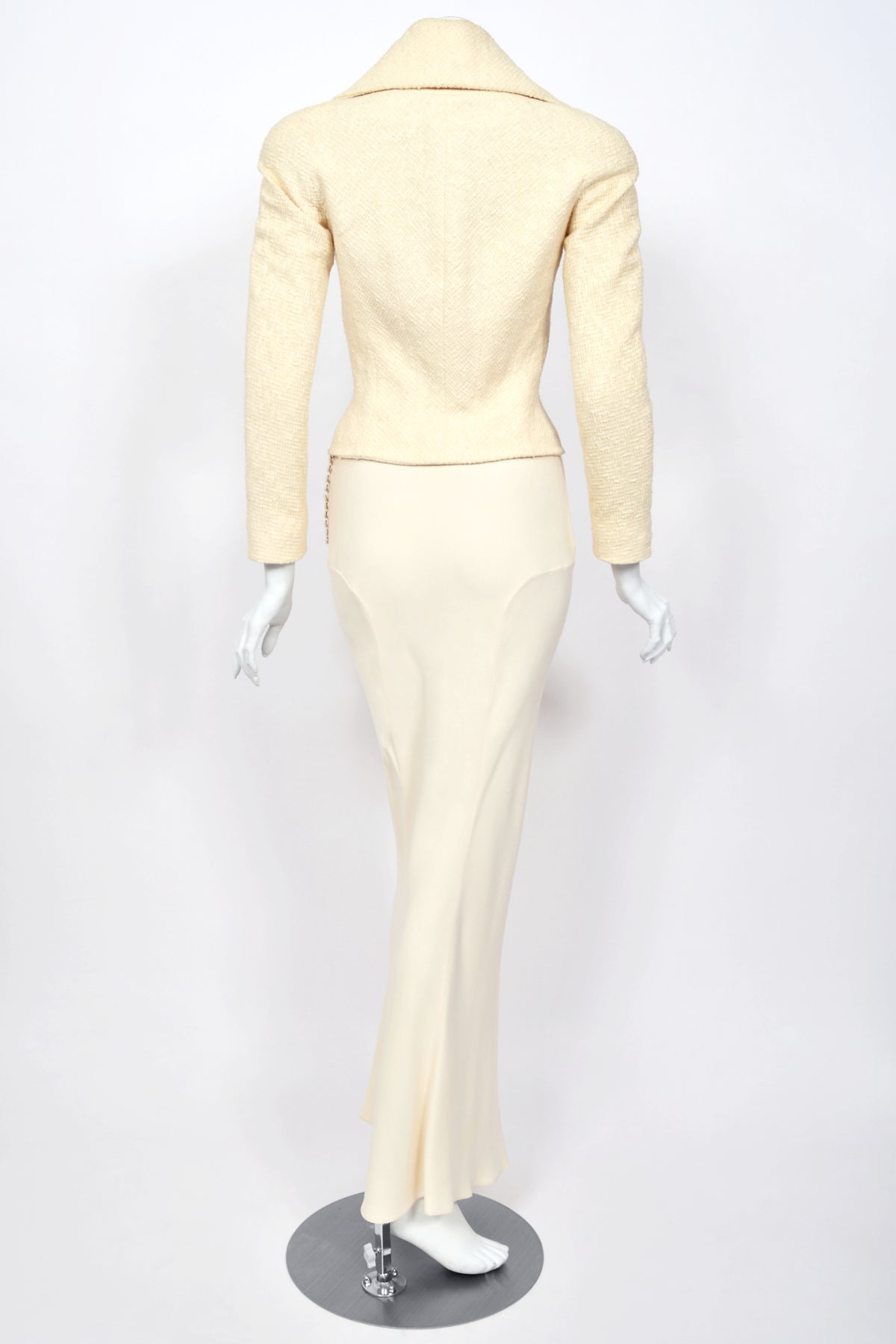 1998 John Galliano 'Haut Bohème' Collection Ivory Fitted Textural Jacket & Bias-Cut Maxi Skirt Set