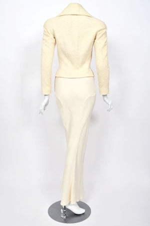 1998 John Galliano 'Haut Bohème' Collection Ivory Fitted Textural Jacket & Bias-Cut Maxi Skirt Set
