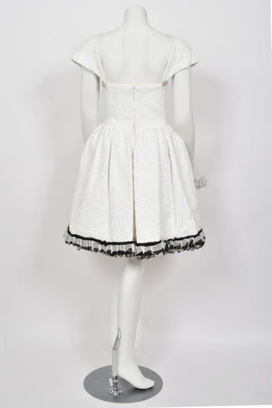 2013 Chanel by Karl Lagerfeld Runway Sample White Textured Silk Full-Skirt Mini Dress