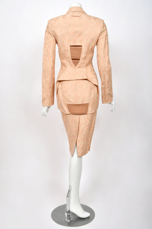 2004 Jean Paul Gaultier Runway Embroidered Blush Pink Corset Jacket & Matching Skirt