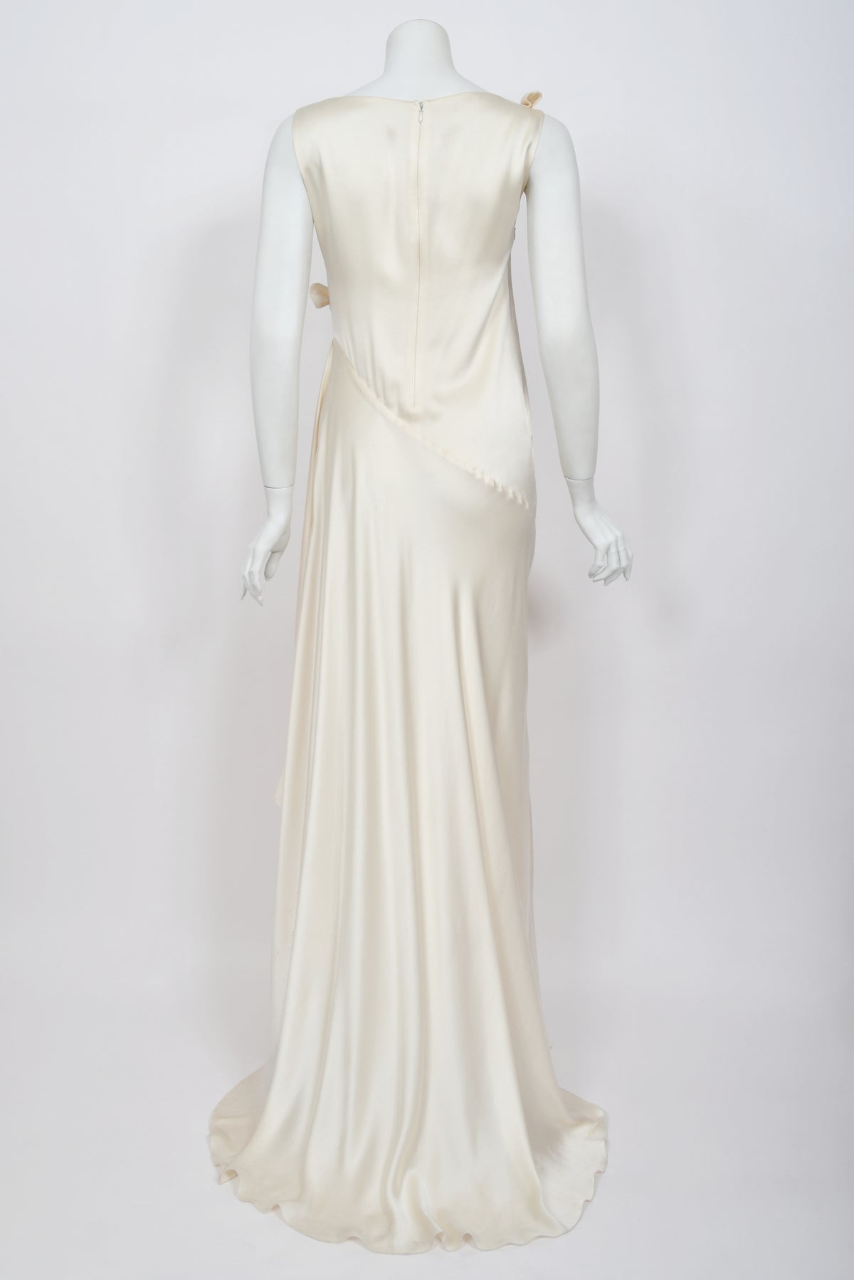 2002 Valentino Candlelight Silk Beaded Sequin Cut Out Ties Draped Bias-Cut Gown