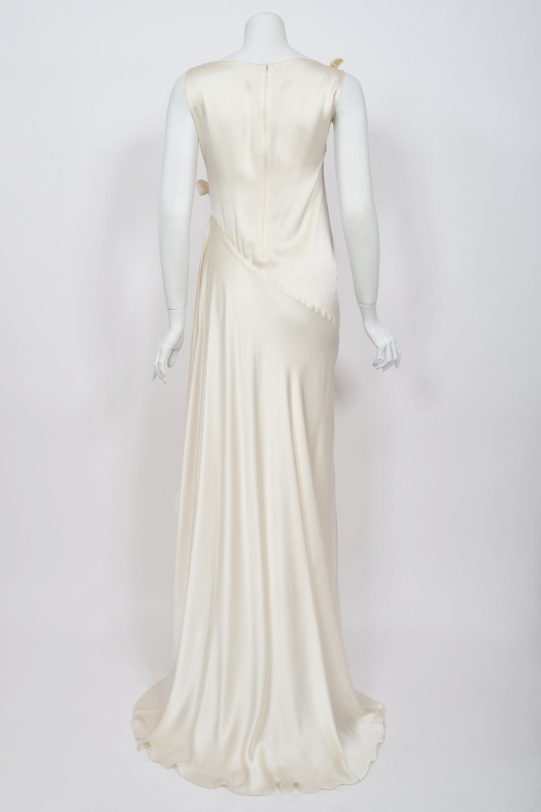 2002 Valentino Ivory Silk Beaded Sequin Cut Out Ties Bias-Cut Gown 2002 Valentino Ivory Silk Beaded Sequin Cut Out Ties Bias-Cut Gown