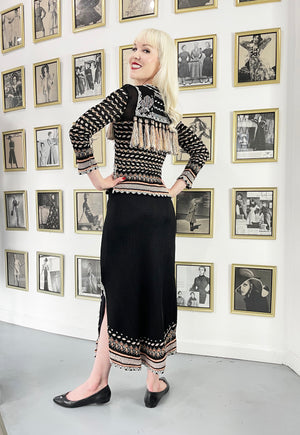 1970's Bill Gibb Metallic Knit Insect Novelty Tassel Sweater Dress Set