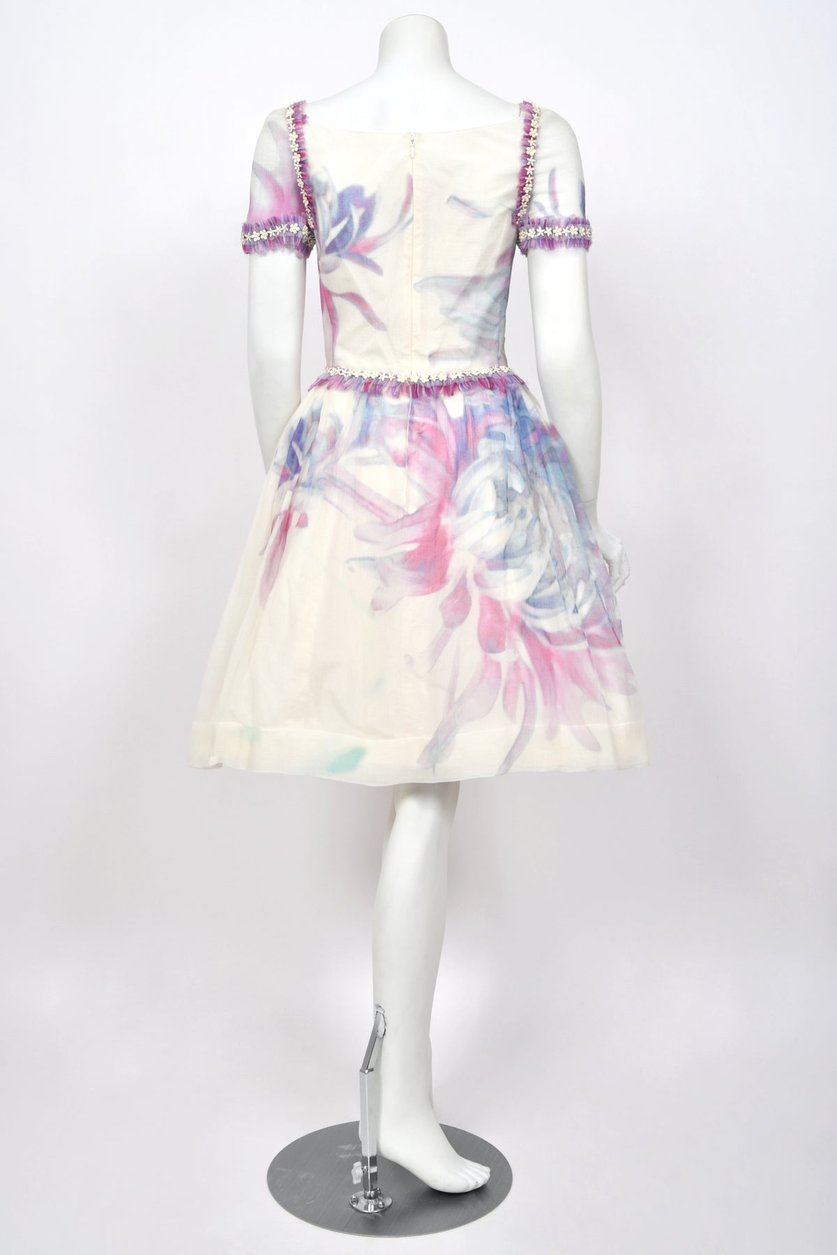 2013 Chanel by Karl Lagerfeld Cruise Collection Beaded Ivory Floral Silk Mini Dress w/Tags