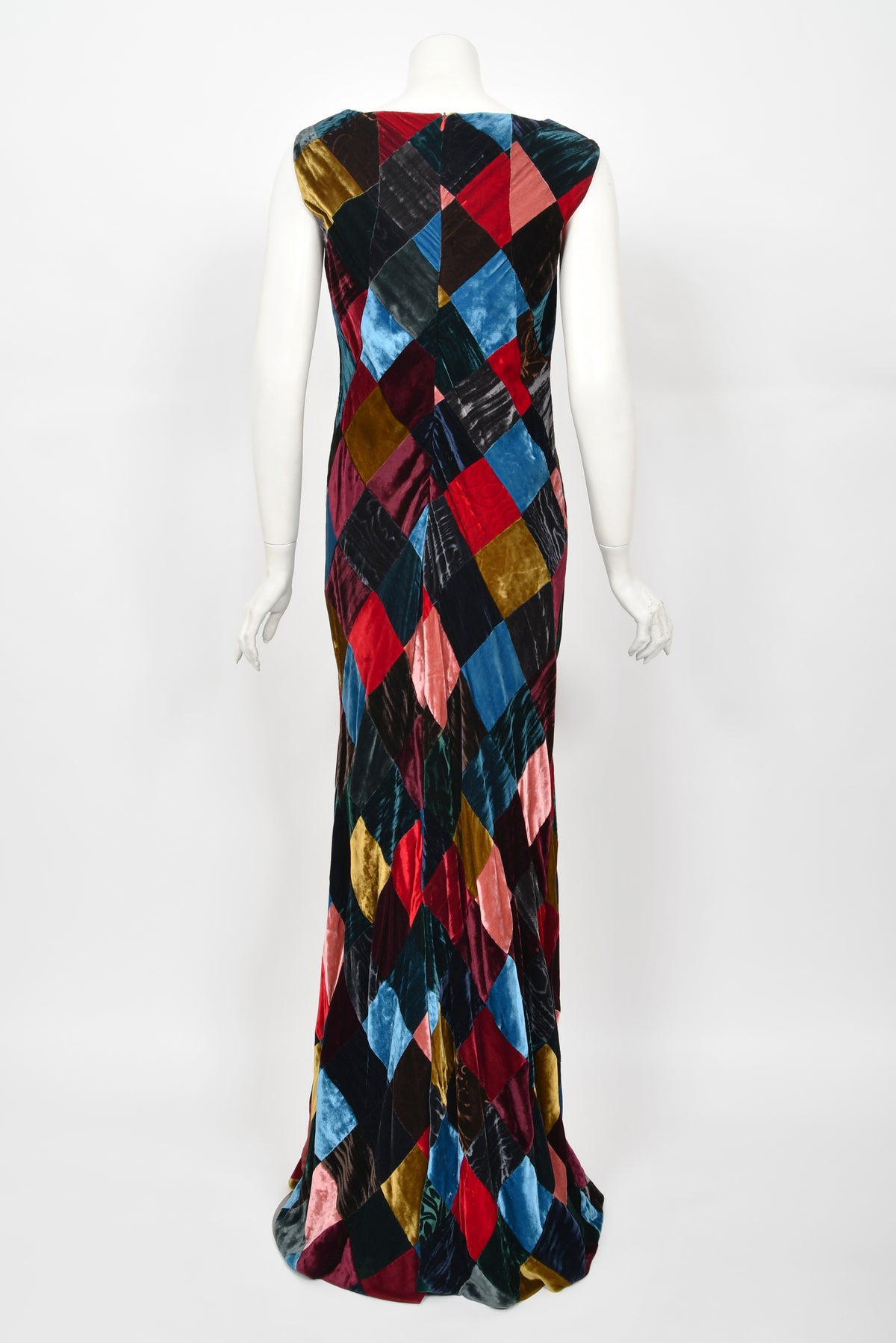 1994 Dolce &amp; Gabbana Editorial Runway Multicolored Patchwork Velvet Gown