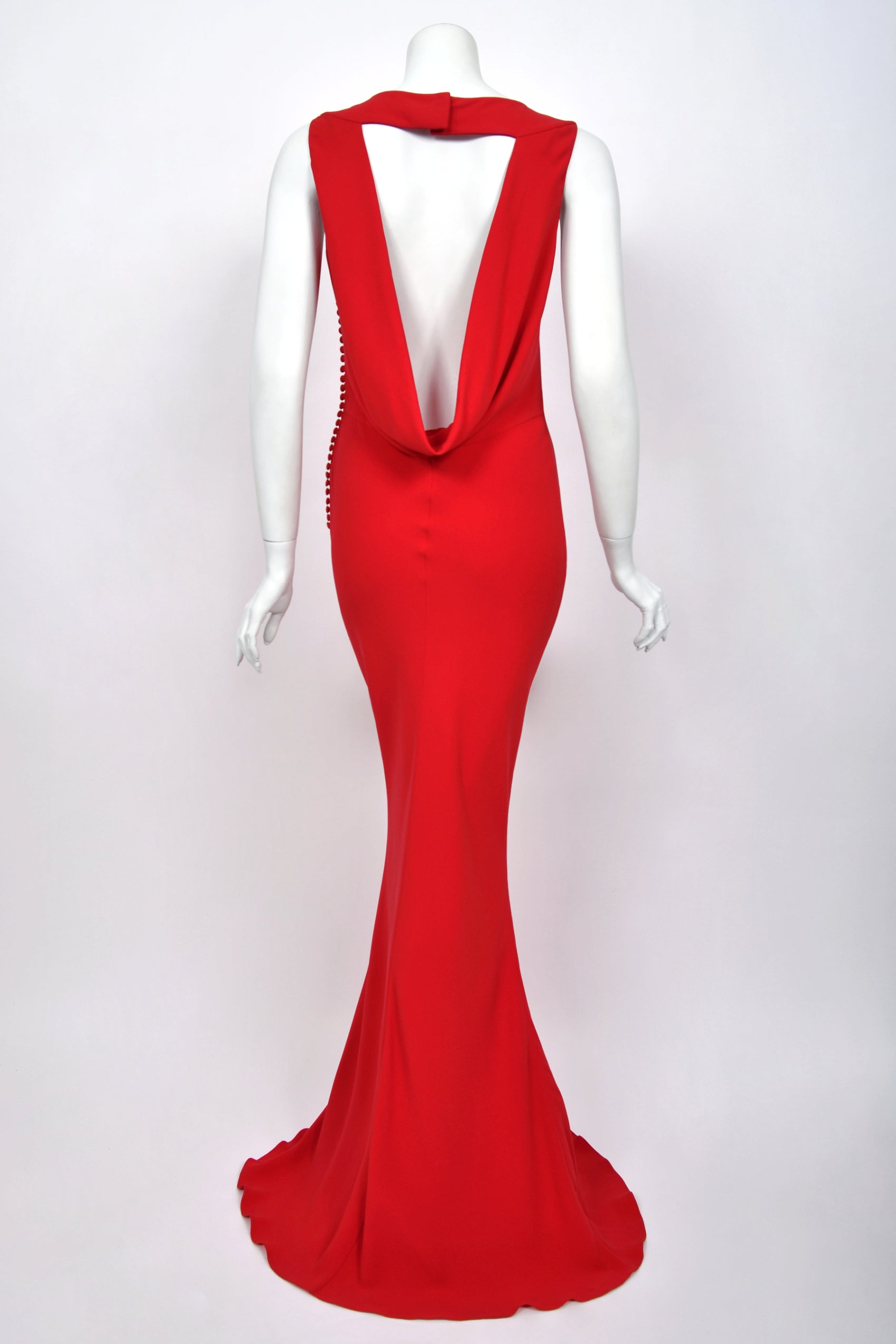 2012 Dior by Galliano Ruby Red Silk Draped Backless Bias-Cut Gown
