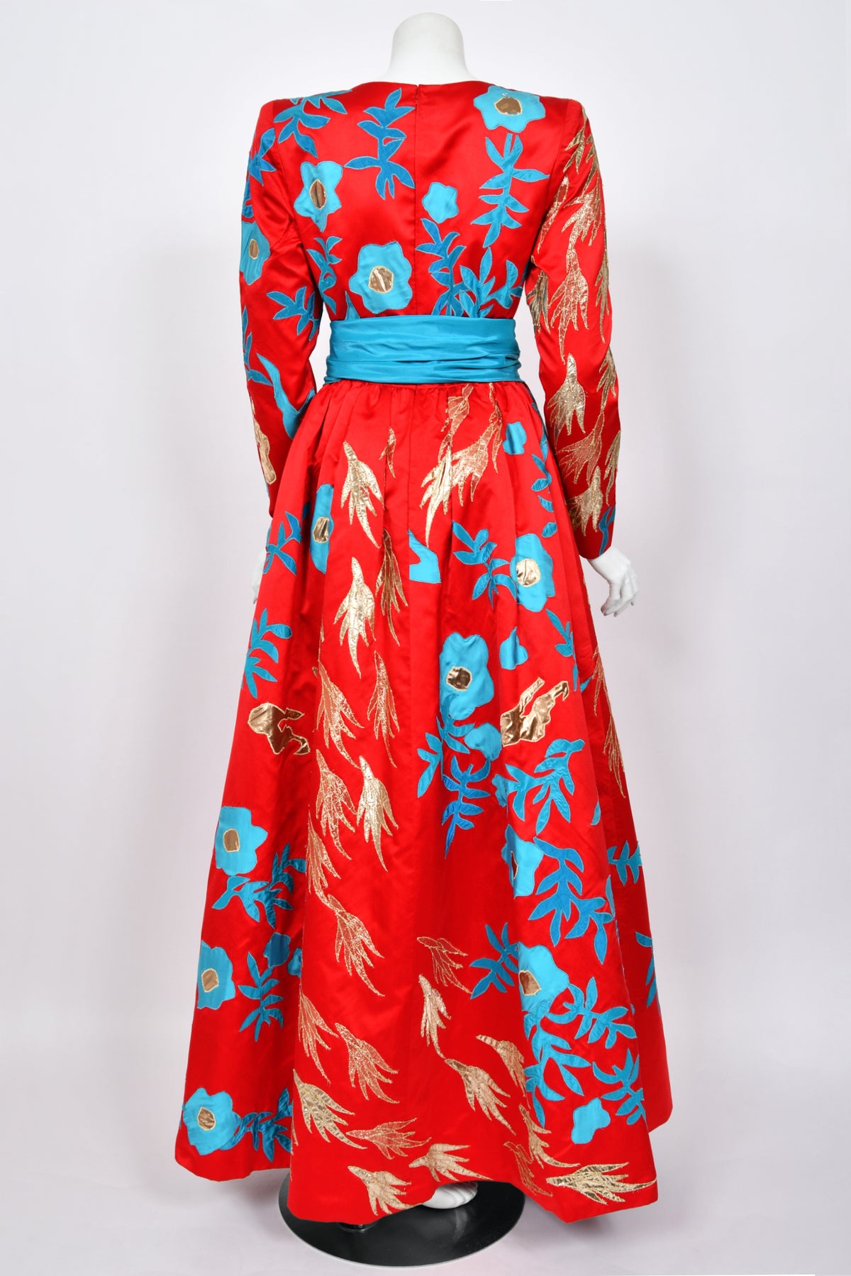 1986 Givenchy Haute Couture Metallic Appliquéd Satin Sash-Waist Gown