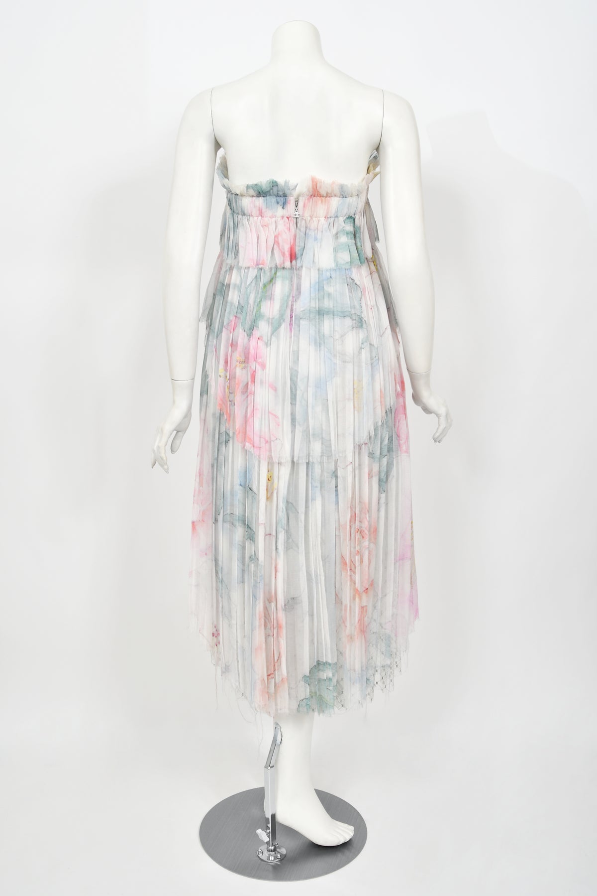 2013 Chanel by Karl Lagerfeld Pastel Floral Silk &amp; Sheer Tulle Strapless Dress