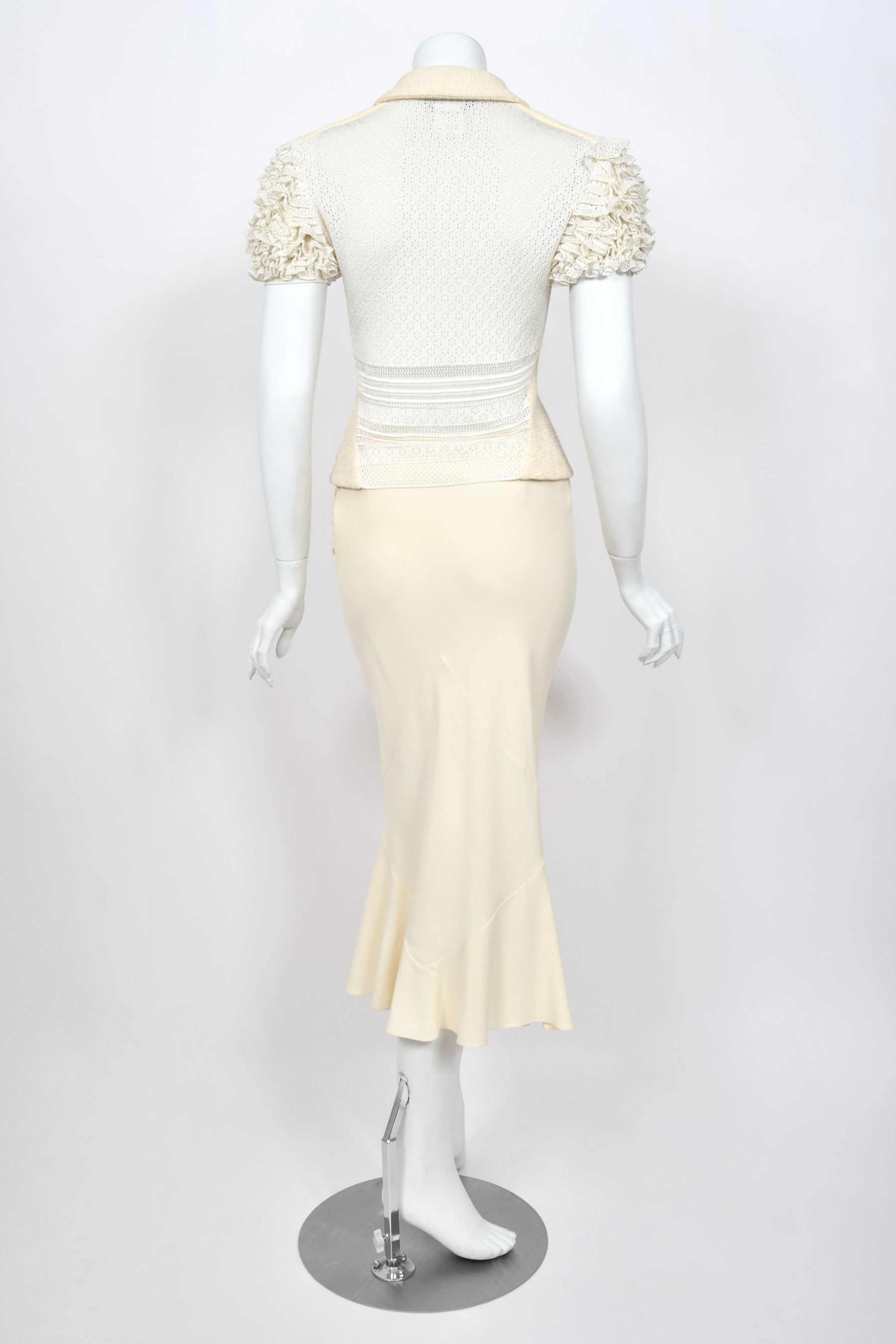 1998 John Galliano Ivory Knit Ruffle Sleeve Jacket & Bias-Cut