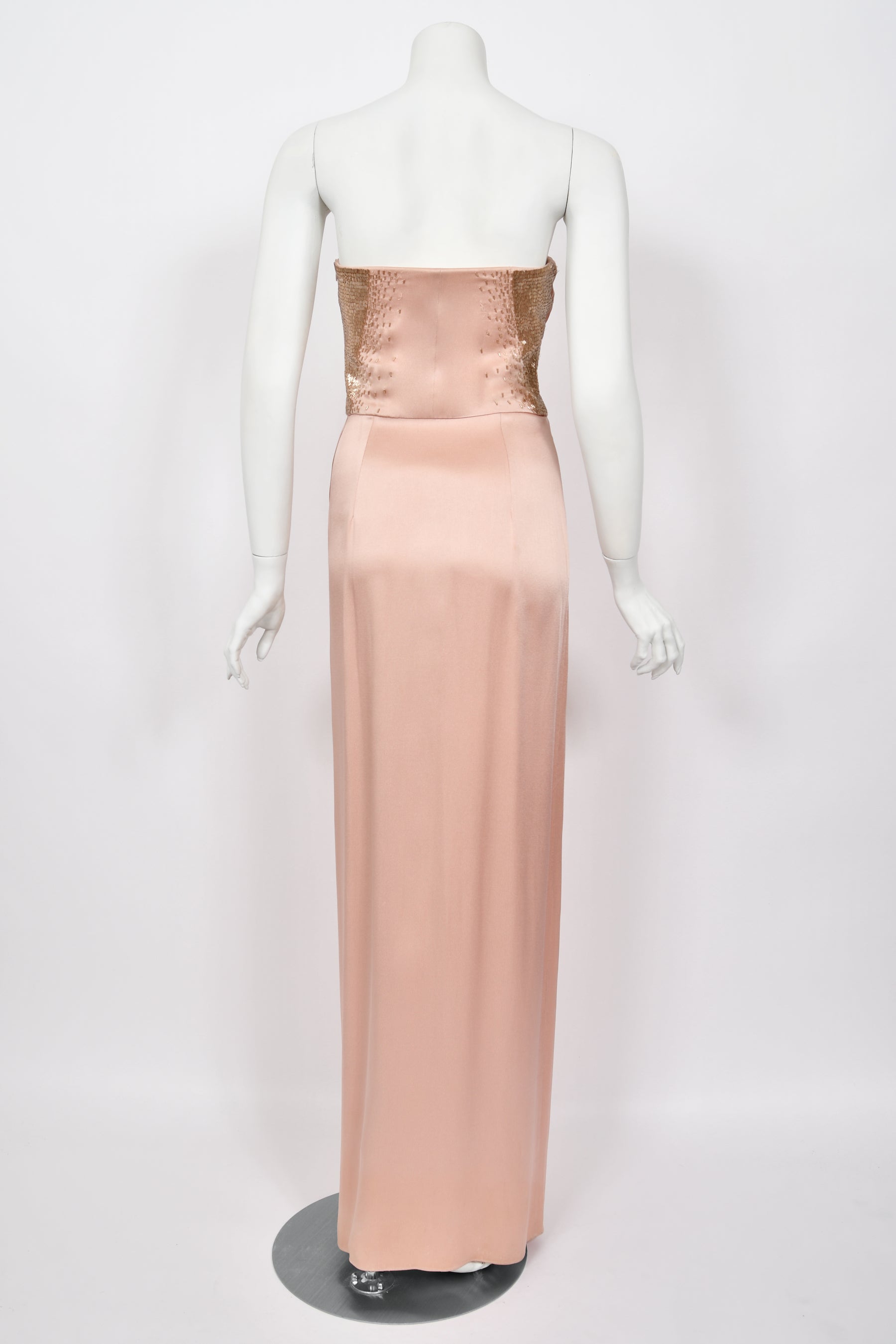 2012 John Galliano Blush Pink Silk Beaded Bustier Pleated-Side Gown - Timeless Vixen 2012 John Galliano Blush Pink Silk Beaded Bustier Pleated-Side Gown - Timeless Vixen