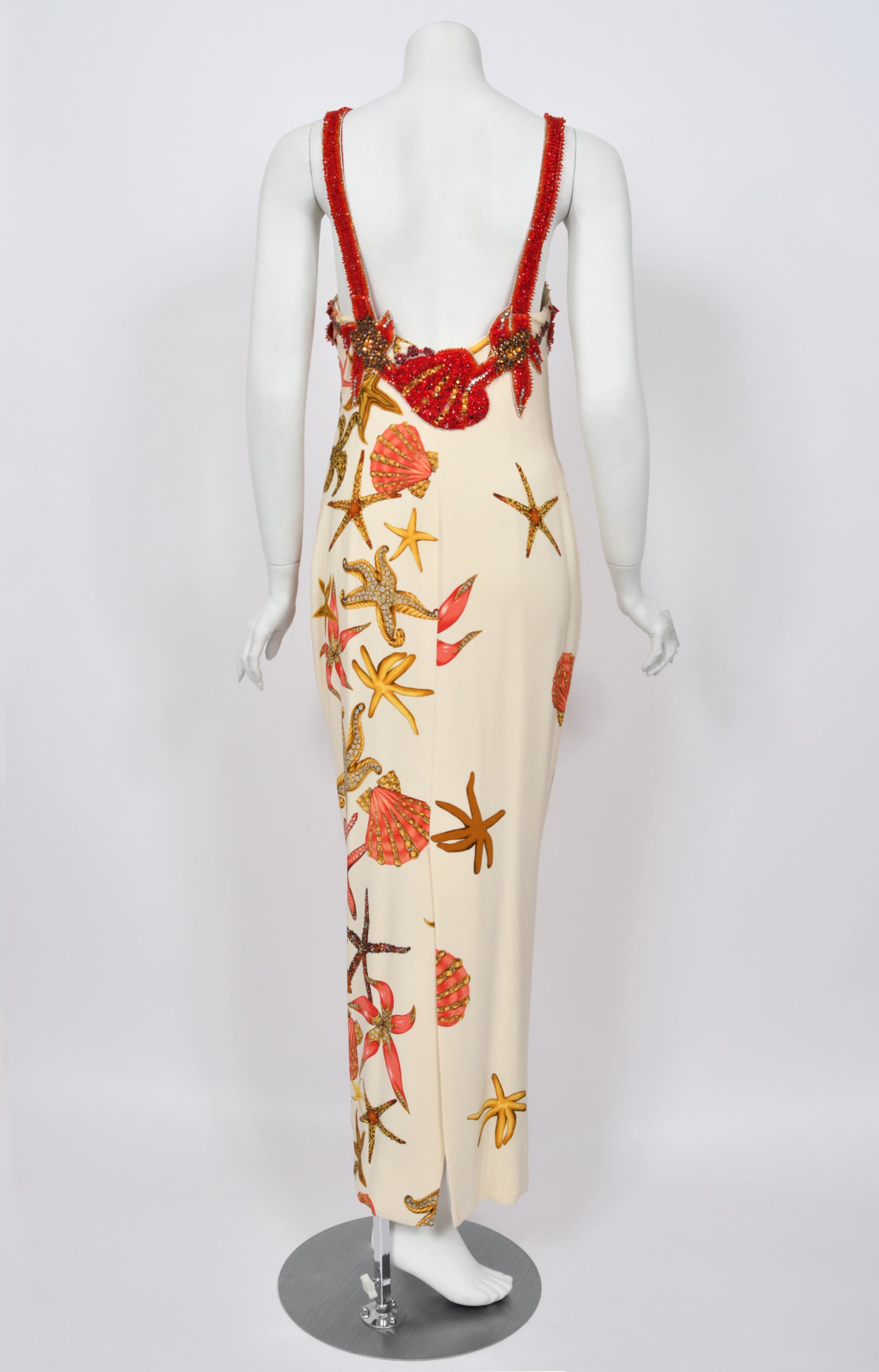 Vintage 1992 Gianni Versace Beaded 'Seashell' Print Silk Hourglass Gown - Timeless Vixen Vintage 1992 Gianni Versace Beaded 'Seashell' Print Silk Hourglass Gown - Timeless Vixen