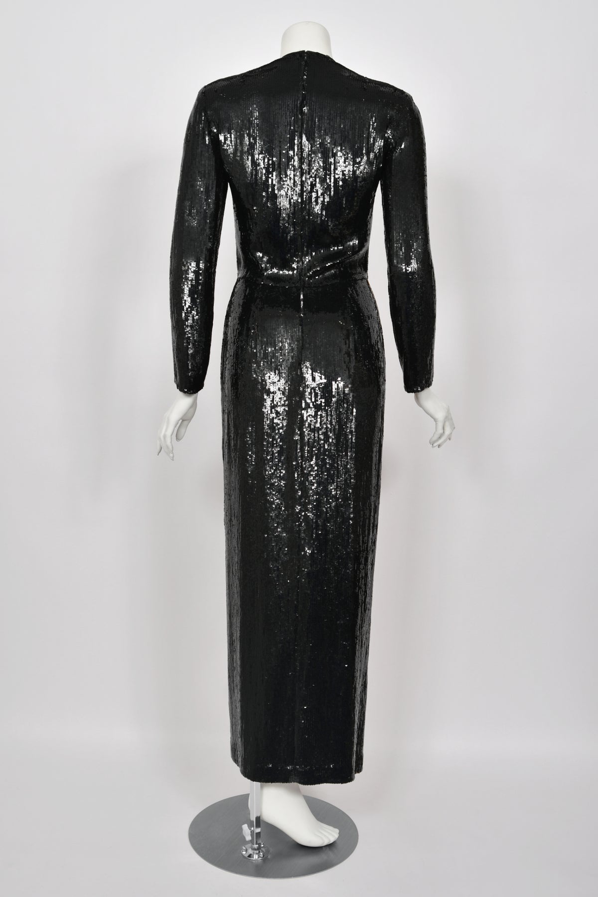1985 Geoffrey Beene Documented Black &amp; Gold Fully-Sequin &#39;Cindy Crawford&#39; Gown