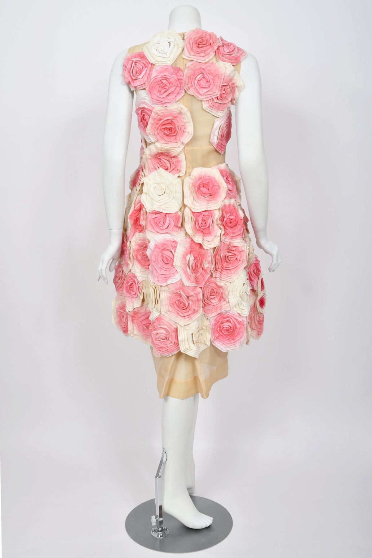 2009 Fendi by Karl Lagerfeld Museum-Held Roses Appliqué Sheer Illusion Dress