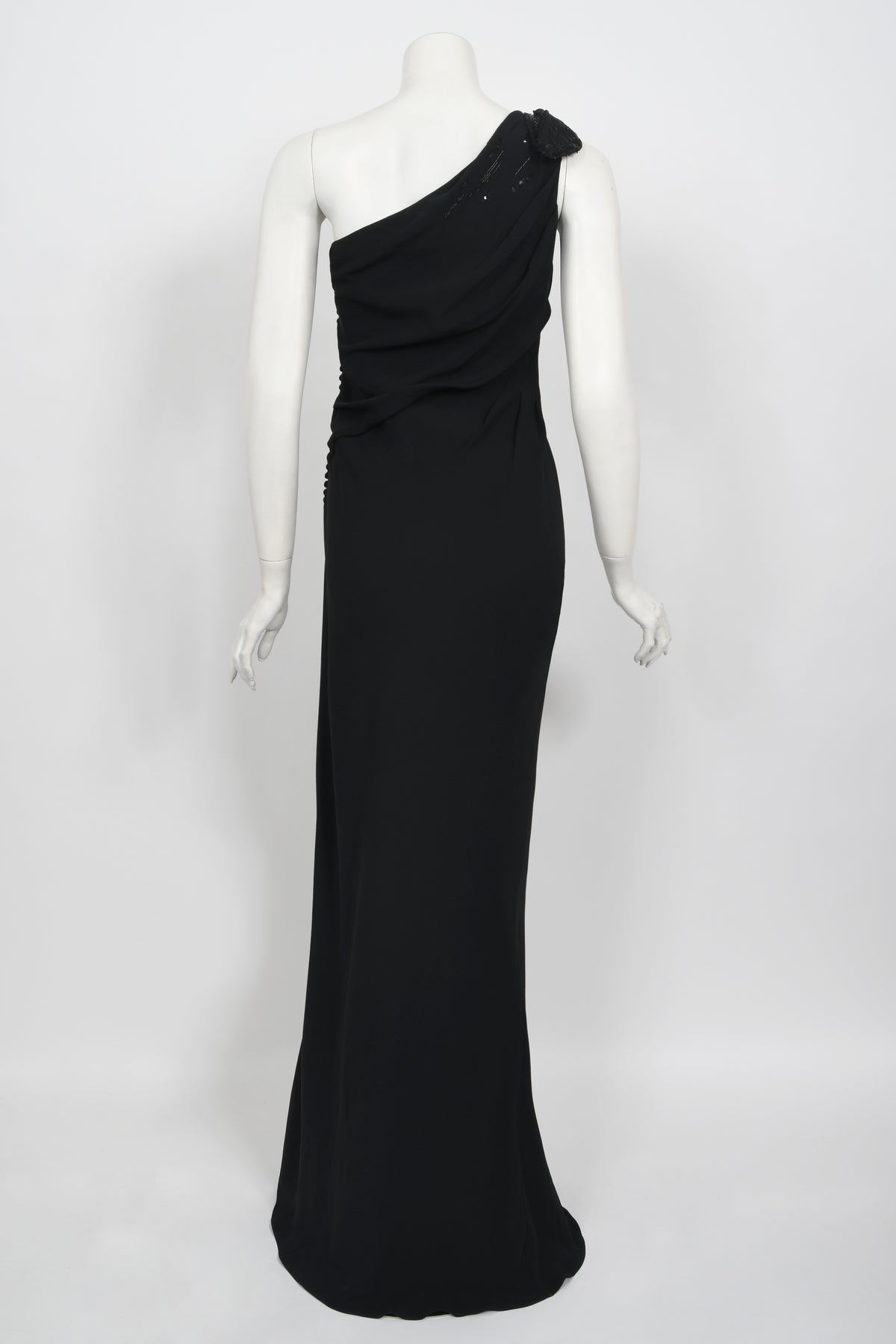 2008 Christian Dior by John Galliano Black Beaded Silk High Slit Bias-Cut Gown