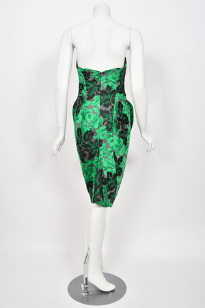 2010 Vivienne Westwood Gold Label Sculpted Green Floral Silk Brocade Corset Dress